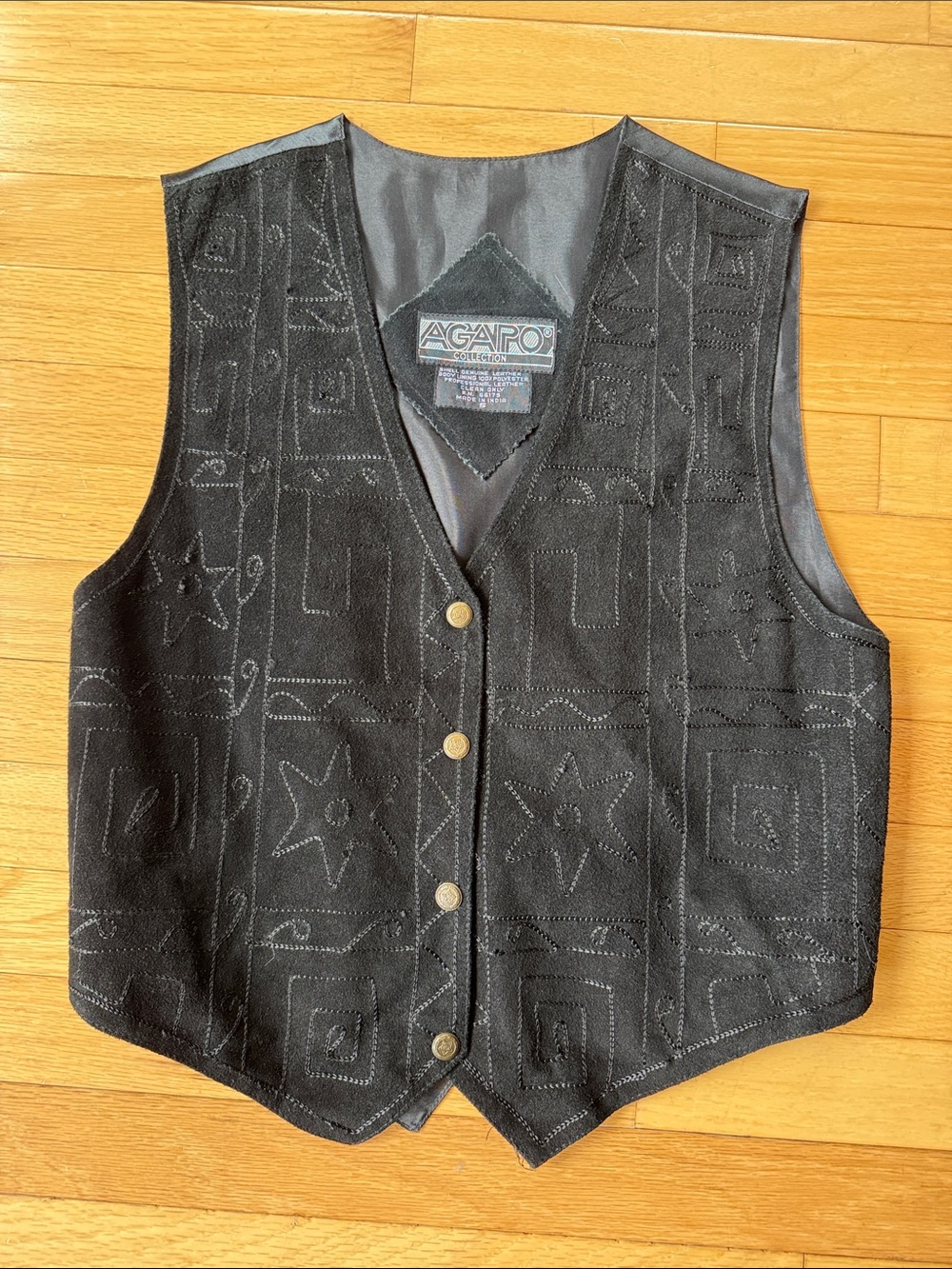 Agapo vintage suede leather western printed vest S